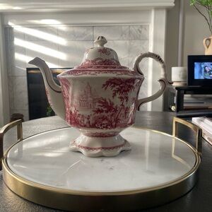 Red Toile Porcelain Teapot Burton and Burton Decorative Pedestal Tea Pot 2005